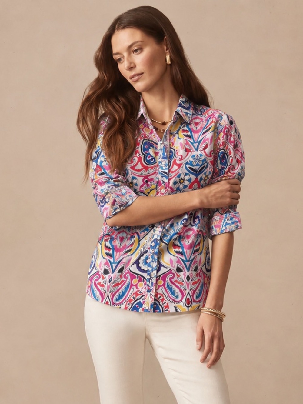 J. McLaughlin Lois Multicolor Paisley Floral Bird Print COTTON Shirt size S